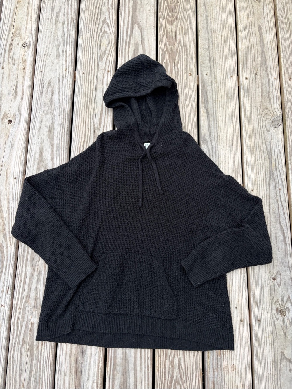 Aerie Womens Oversized Waffle Knit Hoodie Sweatshirt Black Oversized Cozy